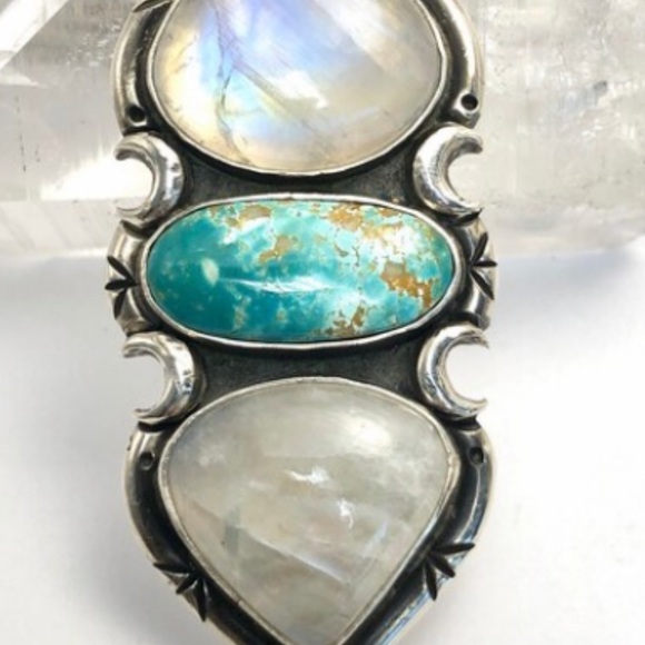 Pacific Crest Silver moonstone and turquoise sterling silver pendant - Picture 12 of 13